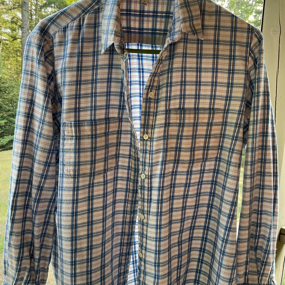 Madewell Women’s Blue and Cream Plaid Flannel Shirt